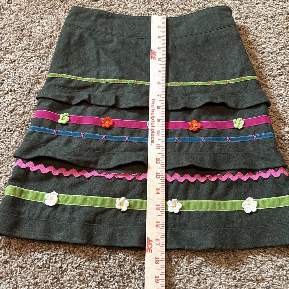 Florence Eiseman Girls Wool Blend Green Appliqué Skirt Size 12